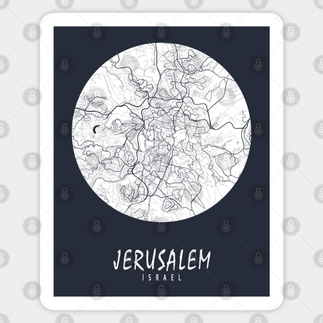 Jerusalem, Israel City Map - Full Moon Sticker by deMAP Studio